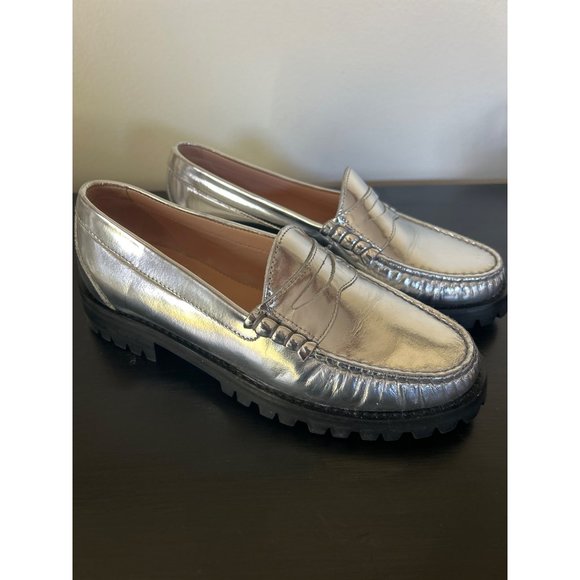 J Crew Shoes - Winona lug-sole penny loafers in metallic leather Item BT894, Size 6H